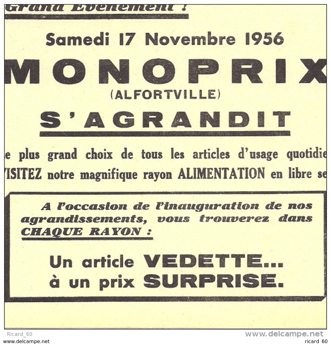 Buvard Monoprix Alfortville S'agrandit, Samedi 17 Novembre 1956, Bordures Coupées Au Scan Mais Buvard Complet - M