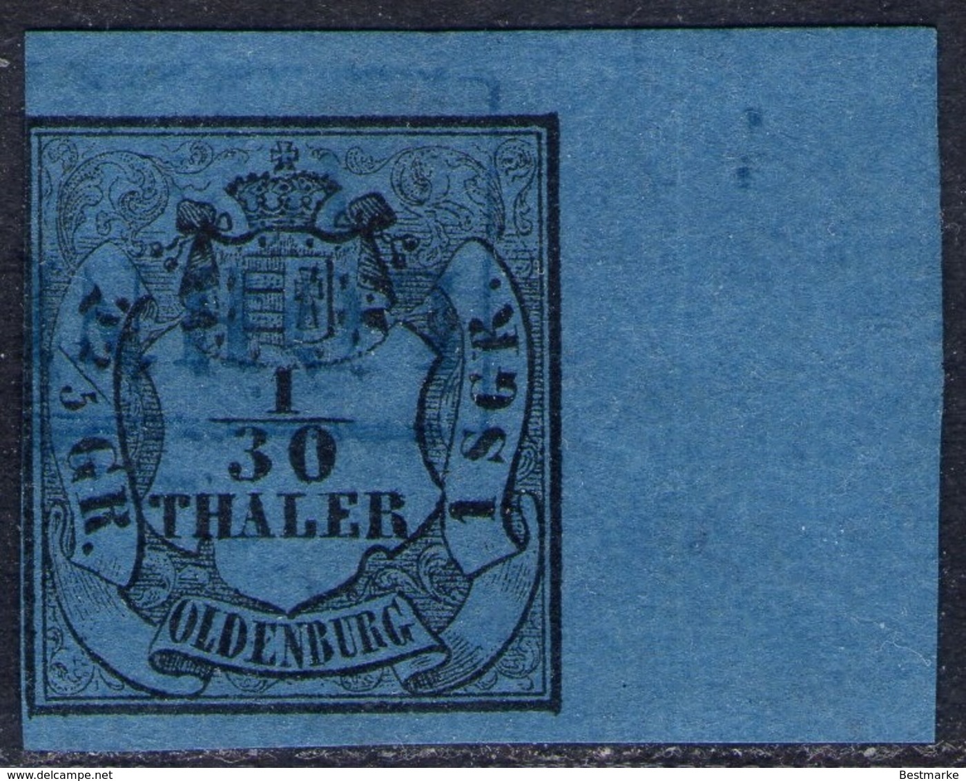 LOHNE Auf Bogenecke 1/10 Thaler Blau - Oldenburg Nr. 2 I - Pracht - Tief Geprüft - Oldenbourg