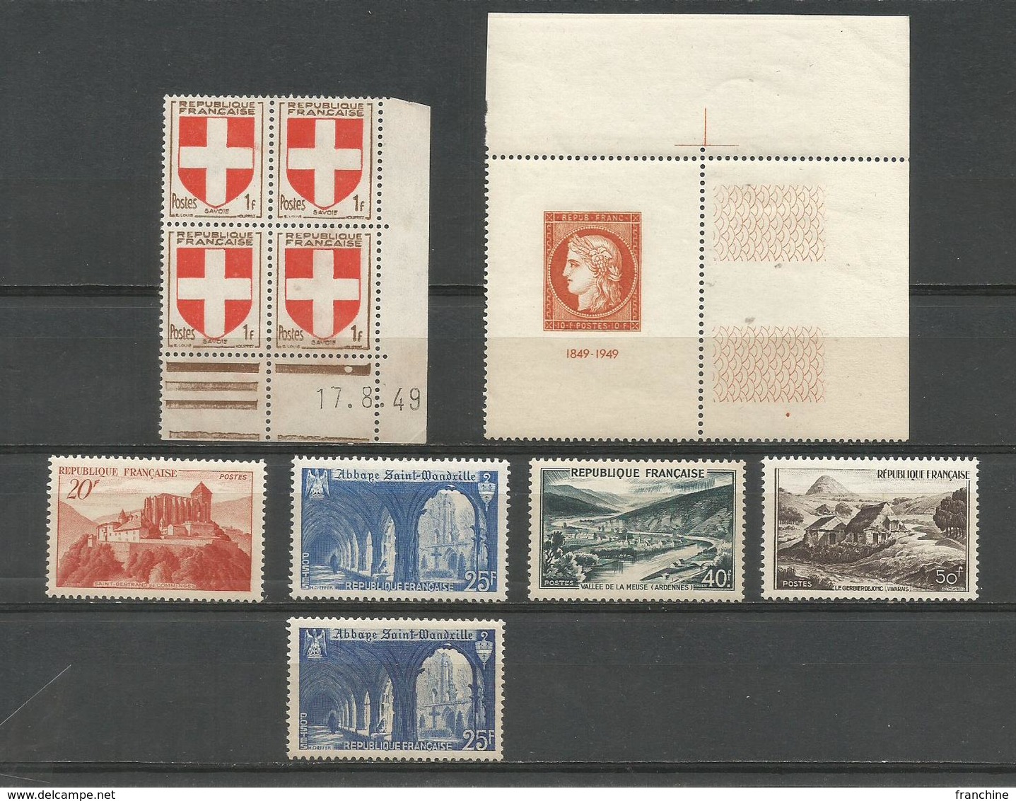 1949 - ANNEE COMPLETE ** (MNH) + N° 833A (bande) - 1940-1949