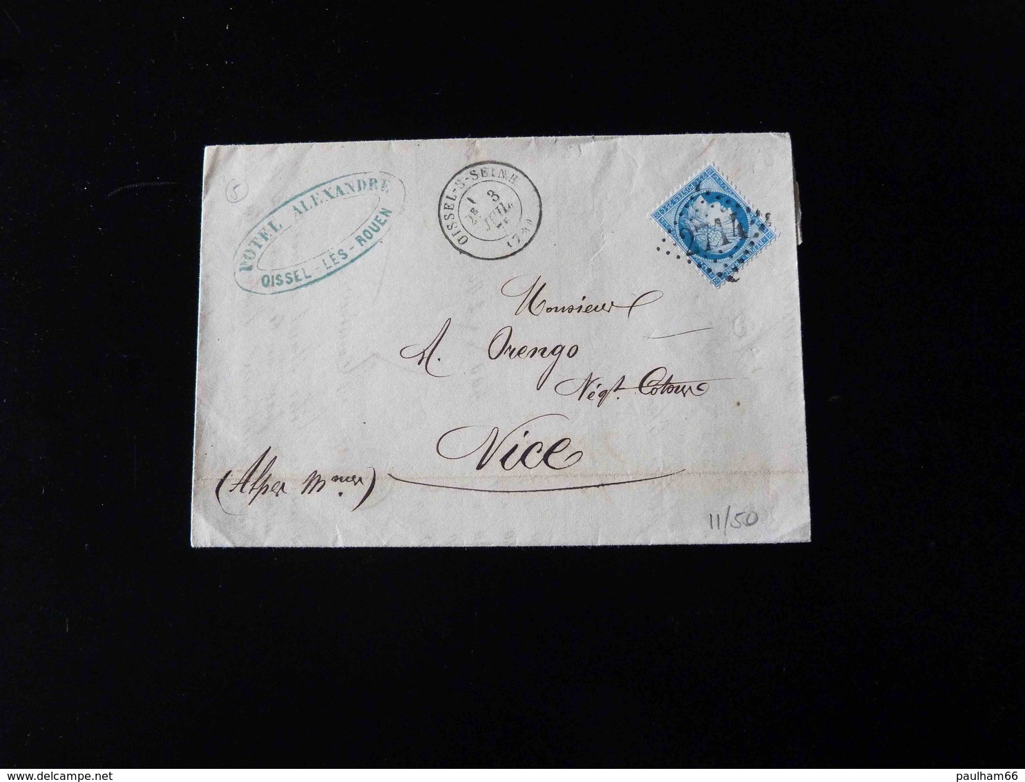 LETTRE DE OISSEL SUR SEINE POUR NICE  -  1875  - - 1849-1876: Période Classique