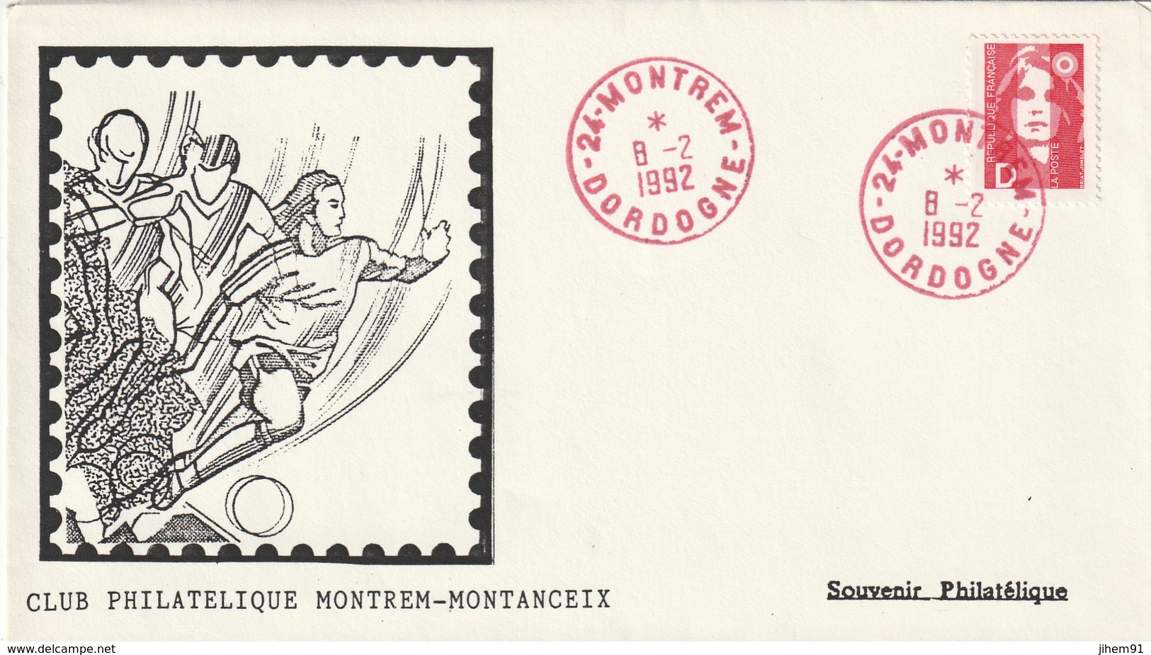 Env. De "Montrem - 24, Dordogne" Du 08-02-1992, "Club Philatélique Montrem-Montanceix" Sur YT 2712 (encre Rouge) - Cachets Manuels