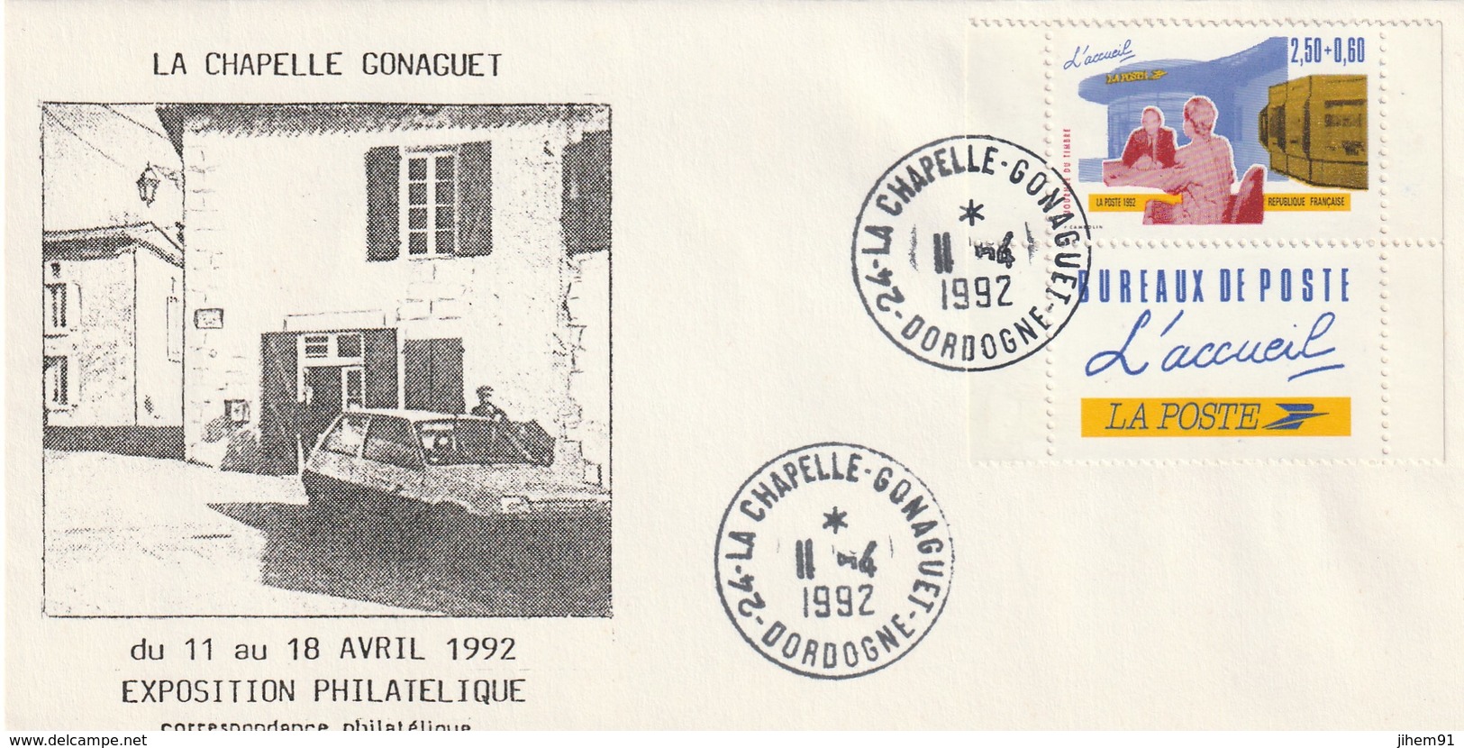 Env. De "La Chapelle Gonaguet - 24, Dordogne" Du 11-04-1992, "Expo Philatélique" Sur YT 2744 - Cachets Manuels