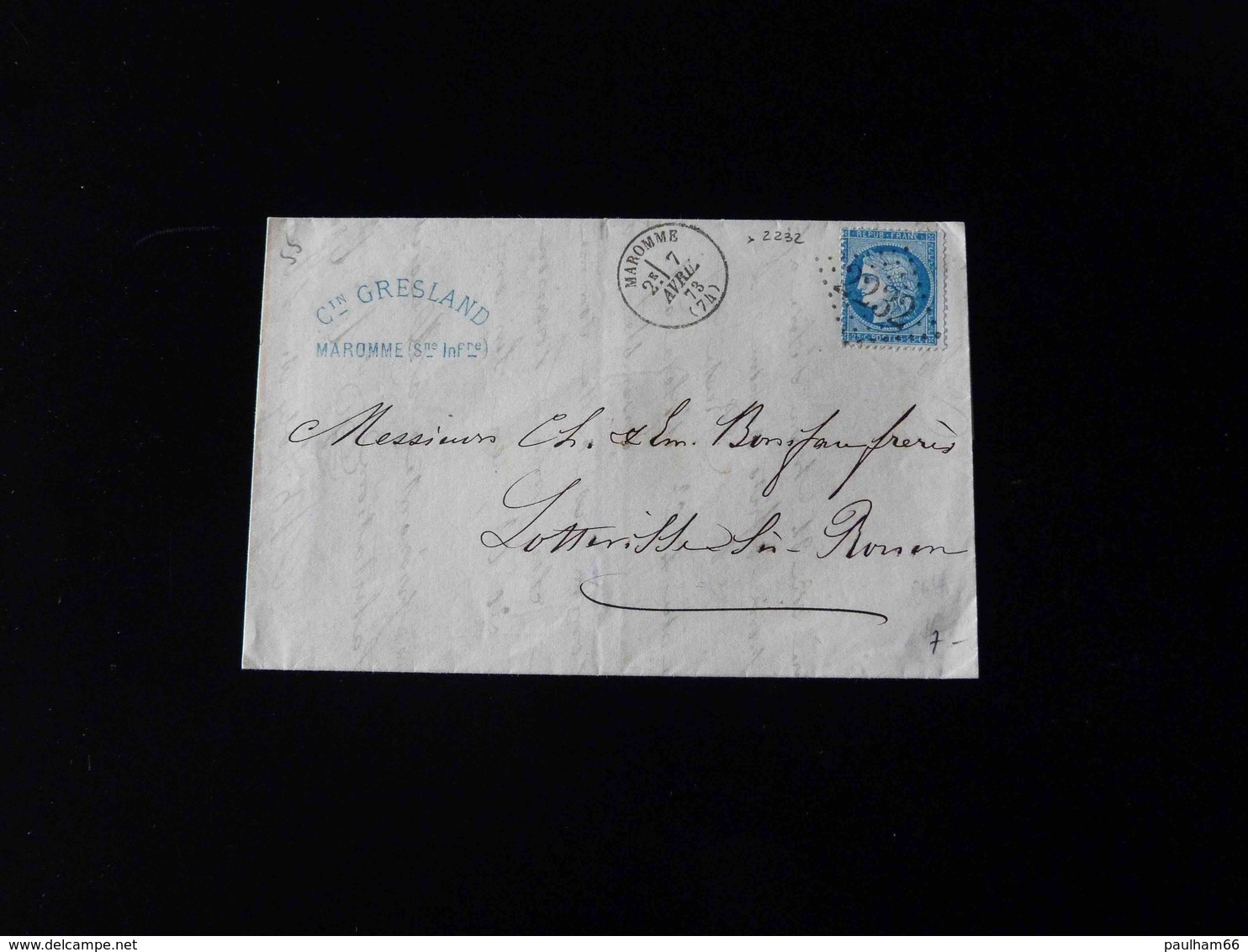 LETTRE DE MAROMME POUR SOTTEVILLE LES ROUEN  -  1873  - - 1849-1876: Période Classique