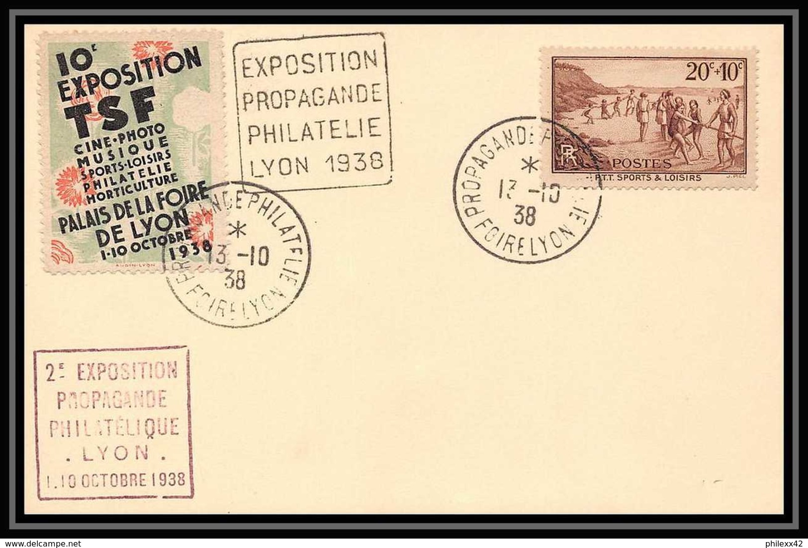 4345 France Lettre (cover) N°345 Vignette Expositon Tsf Exposition Propagande Philatélique Lyon 13/10/1938 - Bolli Commemorativi