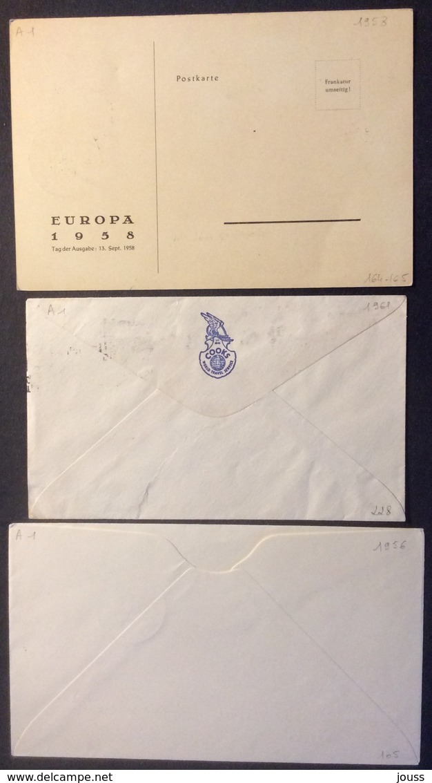 A1 Mozart 105 Württ 27/1/1956 Lessing 228 Frankfurt Main 1961  Europa 164 165 Saarbrucken 1958 2 Lettre 1 Carte Maximum - Lettres & Documents