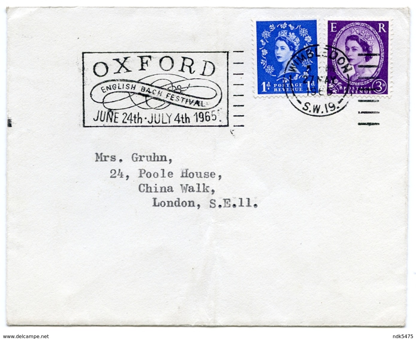 Slogan Postmark On Cover OXFORD - English Bach Festival, 1965 / Address - China Walk, London - Covers & Documents