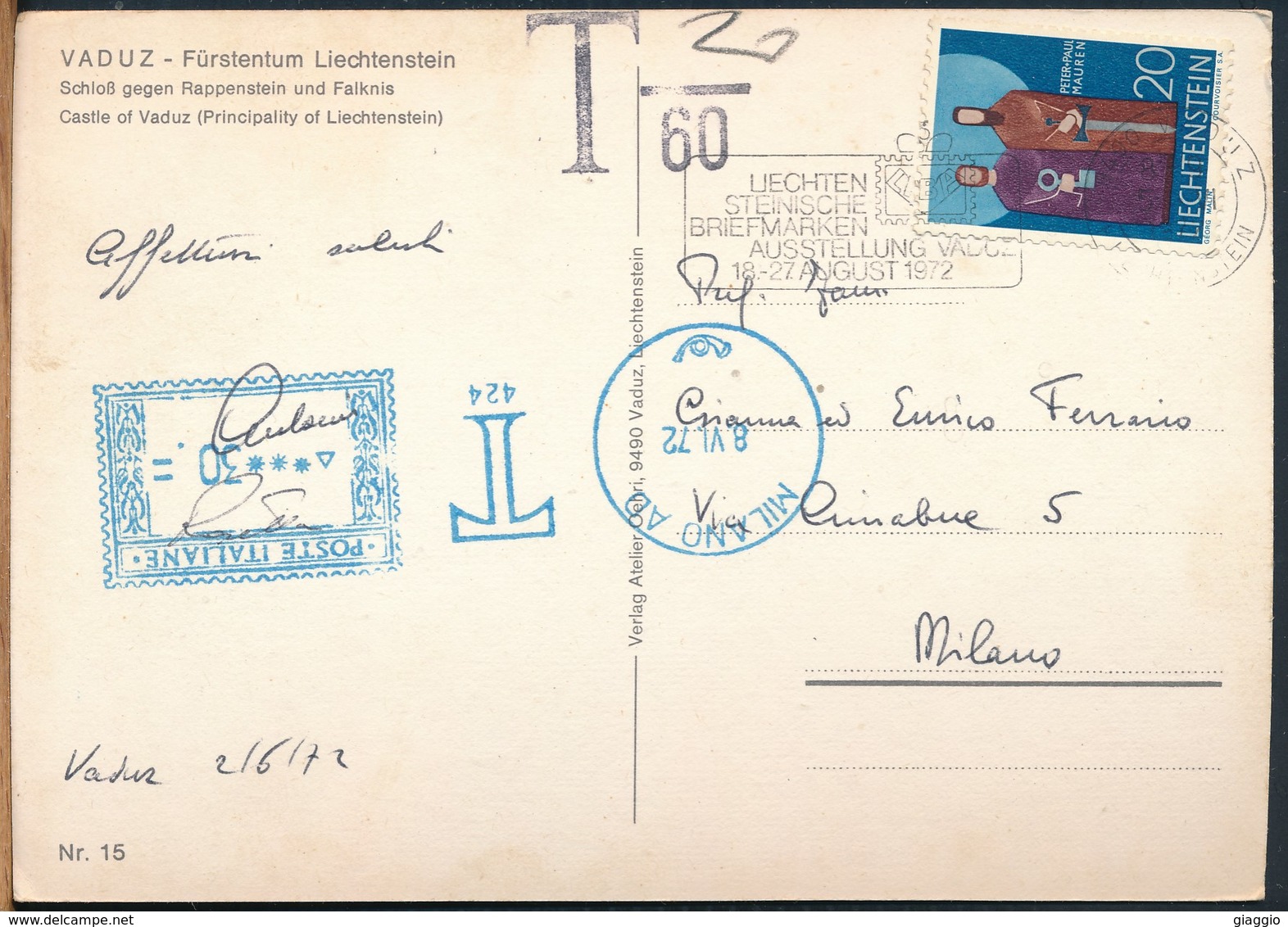 °°° 14908 - LIECHTENSTEIN - CASTLE OF VADUZ - 1972 With Stamps °°° - Liechtenstein