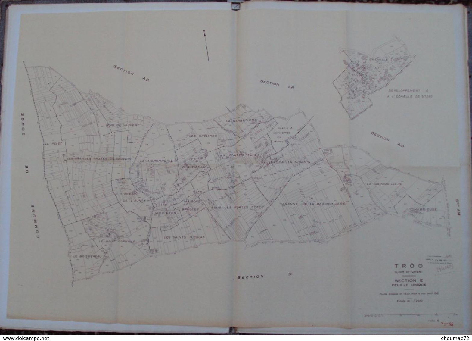 038, Plan Du Cadastre Mise à Jour Pour 1961, Loir Et Cher, Troo, Section E - Feuille Unique, Cachet Du Cadastre De Vendo - Andere & Zonder Classificatie