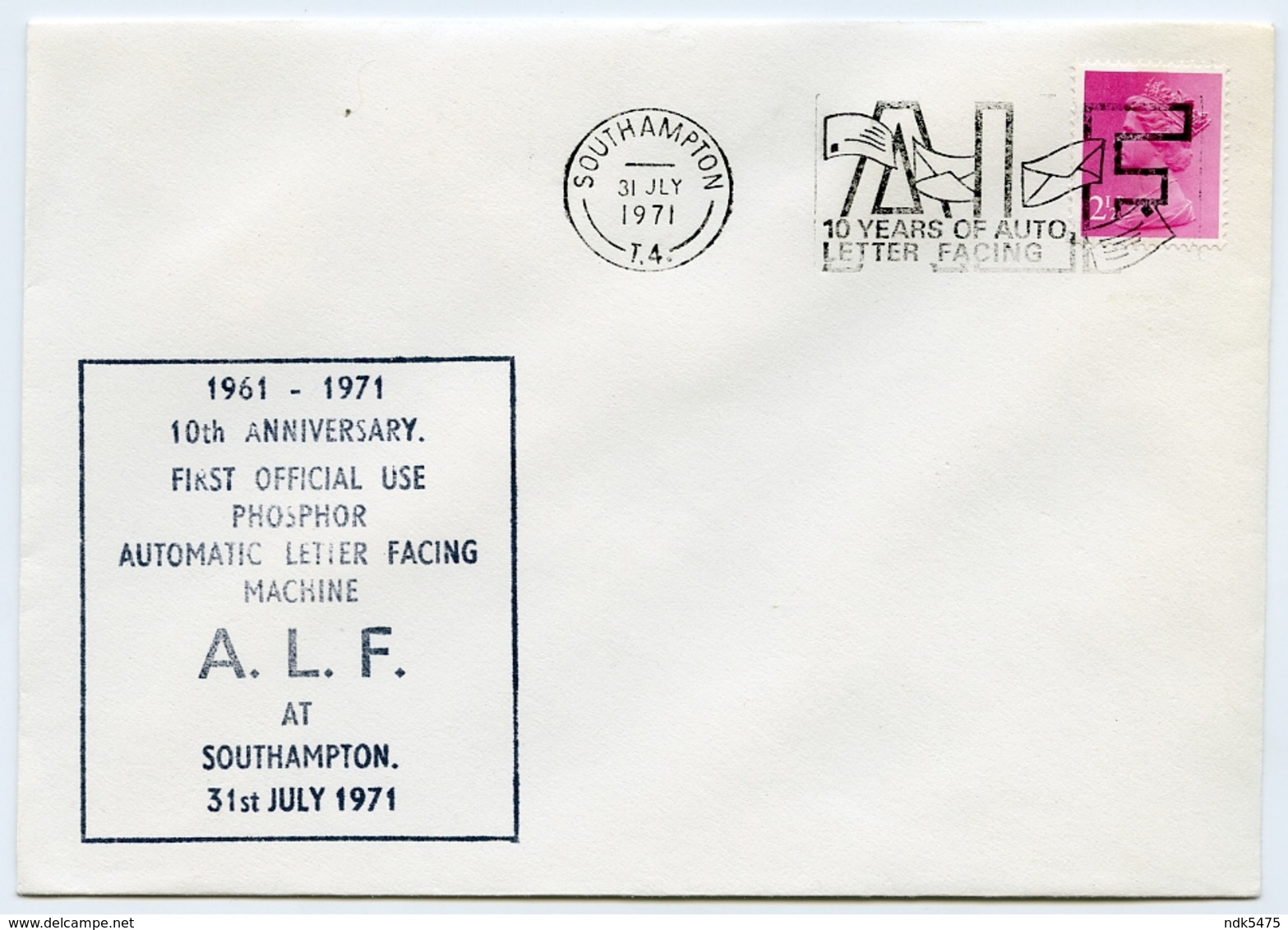 PHOSPHOR AUTOMATIC LETTER FACING COVER - 10 YEARS, SOUTHAMPTON, 1971 - Covers & Documents