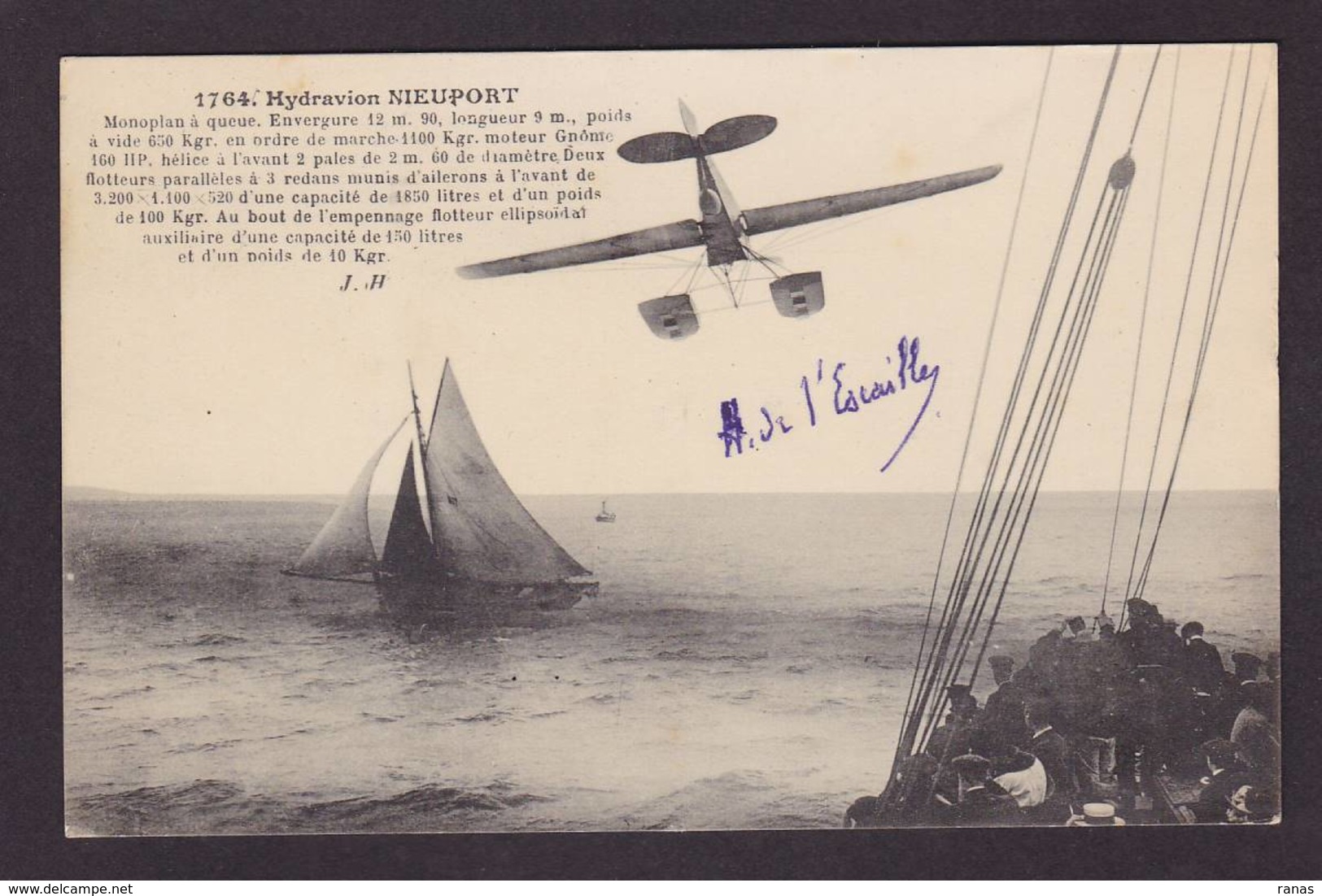 CPA Aviation Autographe Signature De L'Escaille Aviateur Avion écrite Hydravion Nieuport Corse Ajaccio Saint Raphaël - Aviateurs