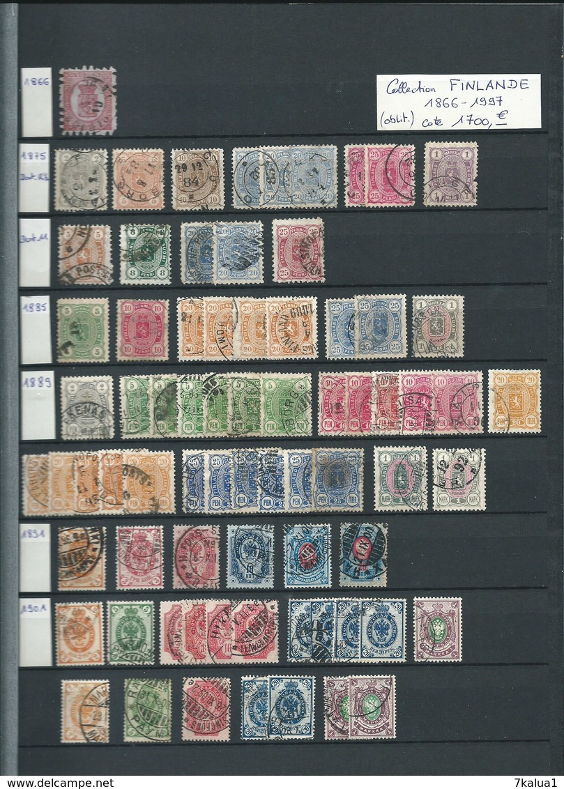 FINLANDE : Belle Collection D'oblitérés, Période 1866 à 1997. Cote 1700 €. Classeur 29 Pages. - Collections (with Albums)