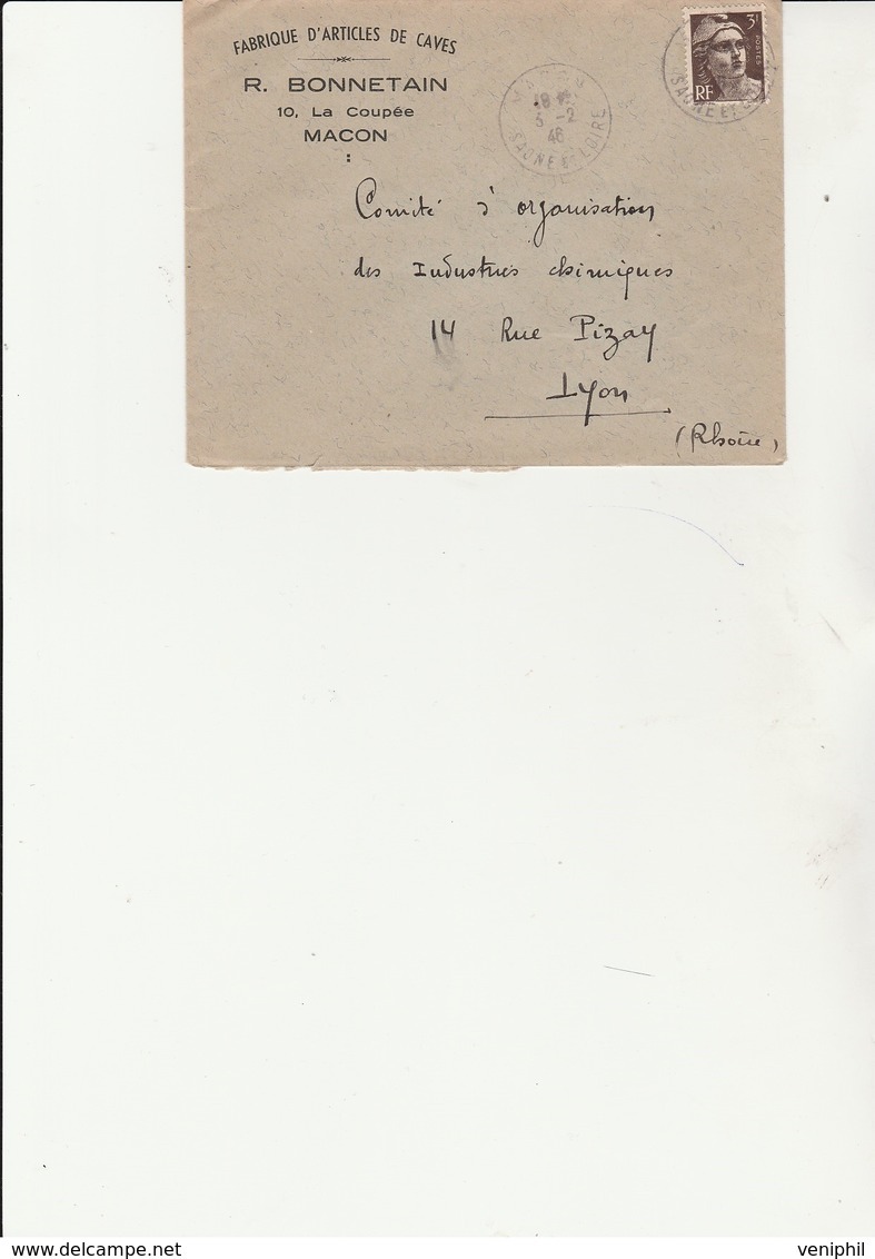 LETTRE AFFRANCHIE TYPE GANDON N° 715 - OBLITEREE CAD  MACON -SAONE ET LOIRE -1946 - 1921-1960: Periodo Moderno