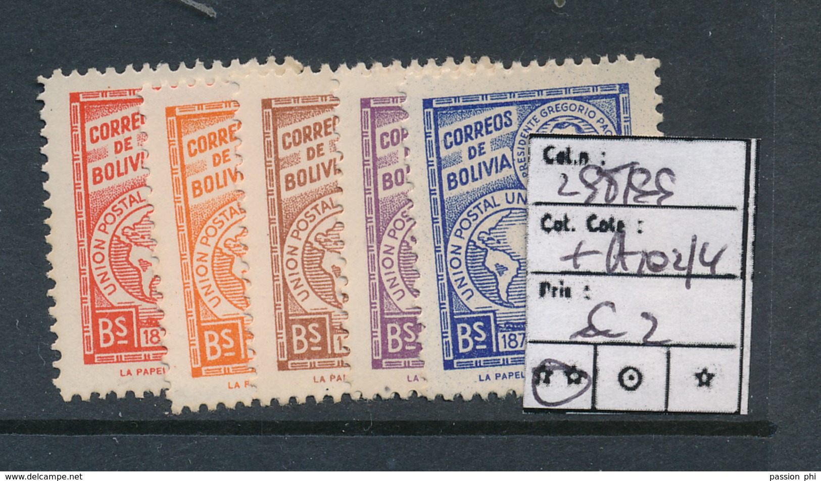 BOLIVIA UPU 1949 YVERT 298/299 + A102/4 MNH - Bolivië