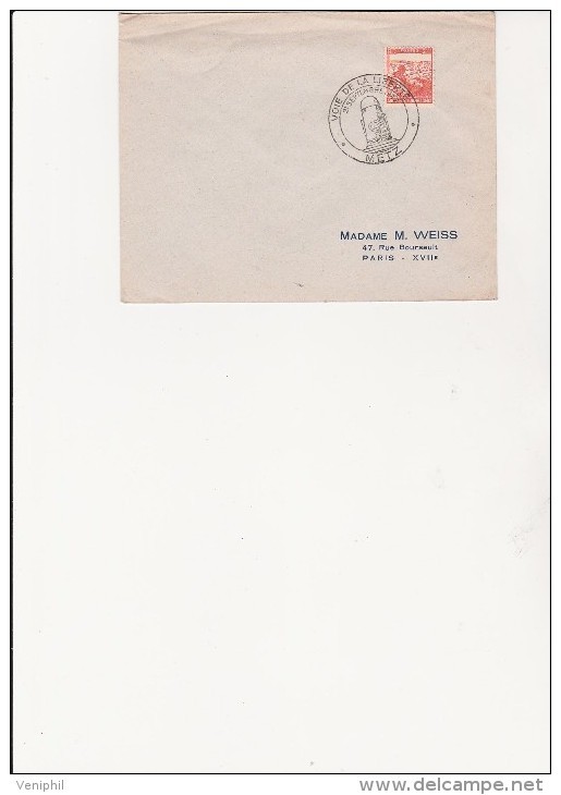 LETTRE AFFRANCHIE N° 736  AVEC CACHET A DATE ILLUSTRE-VOIE DE LA LIBERTE -METZ - 21 SEPT 1947 - Cachets Commémoratifs