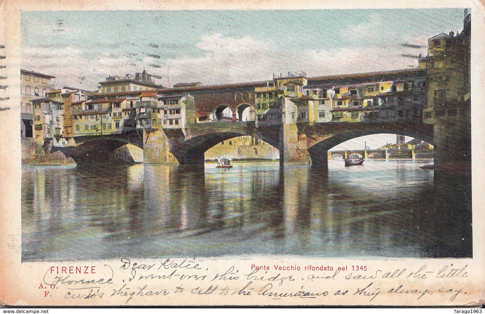 1908 Firenze Ponte Veccio Used  In Canada Very Good Condition (2 Weak Weak Corners) - Firenze (Florence)