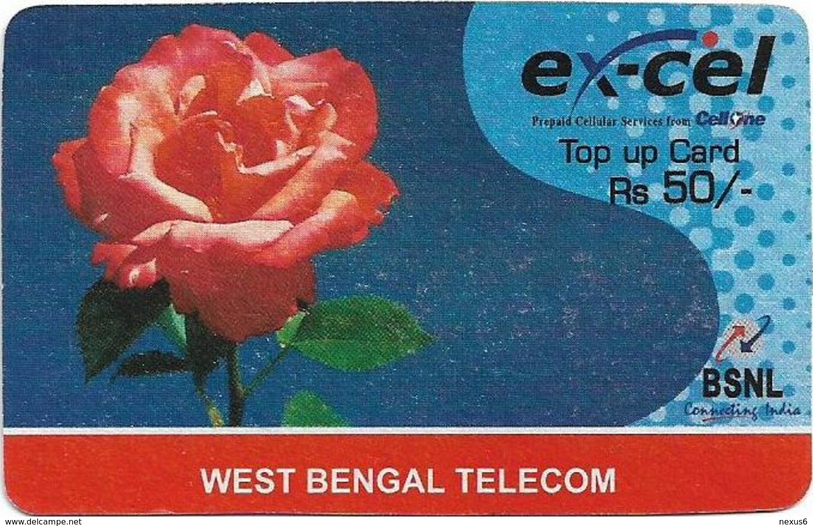 India - Ex-Cel - Rose Flower (Reverse #2), GSM Refill 50₹, Exp.31.10.2009, Used - Indien