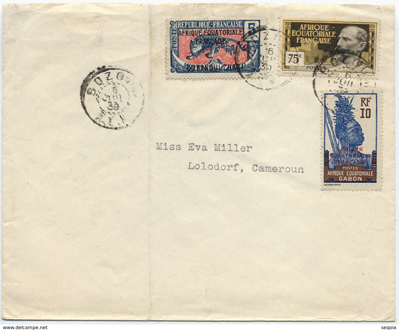 1939 AEF OUBANGUI-CHARI LETTRE OBLITEREE BOZOUM 6 JUIL 39 AEF POUR LOLODORF CAMEROUN - Lettres & Documents