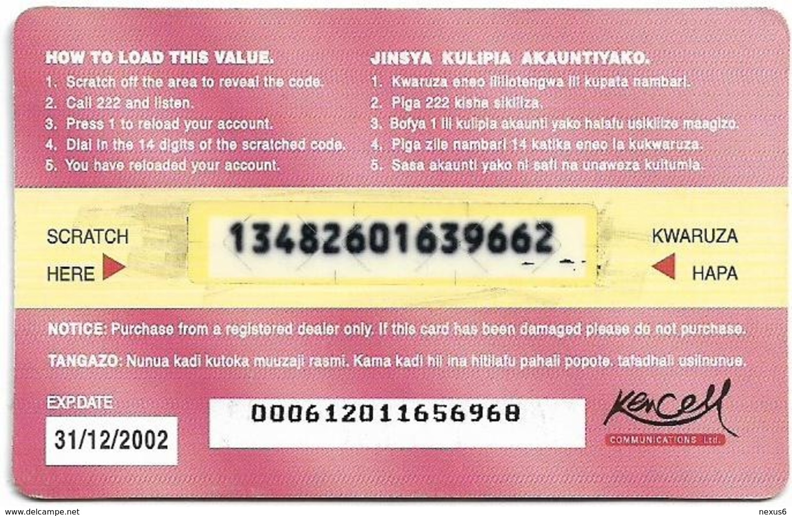 Kenya - Kencell - Talk Card Yes (Backside #1), Exp.31.12.2002, 300KShs, Used - Kenya