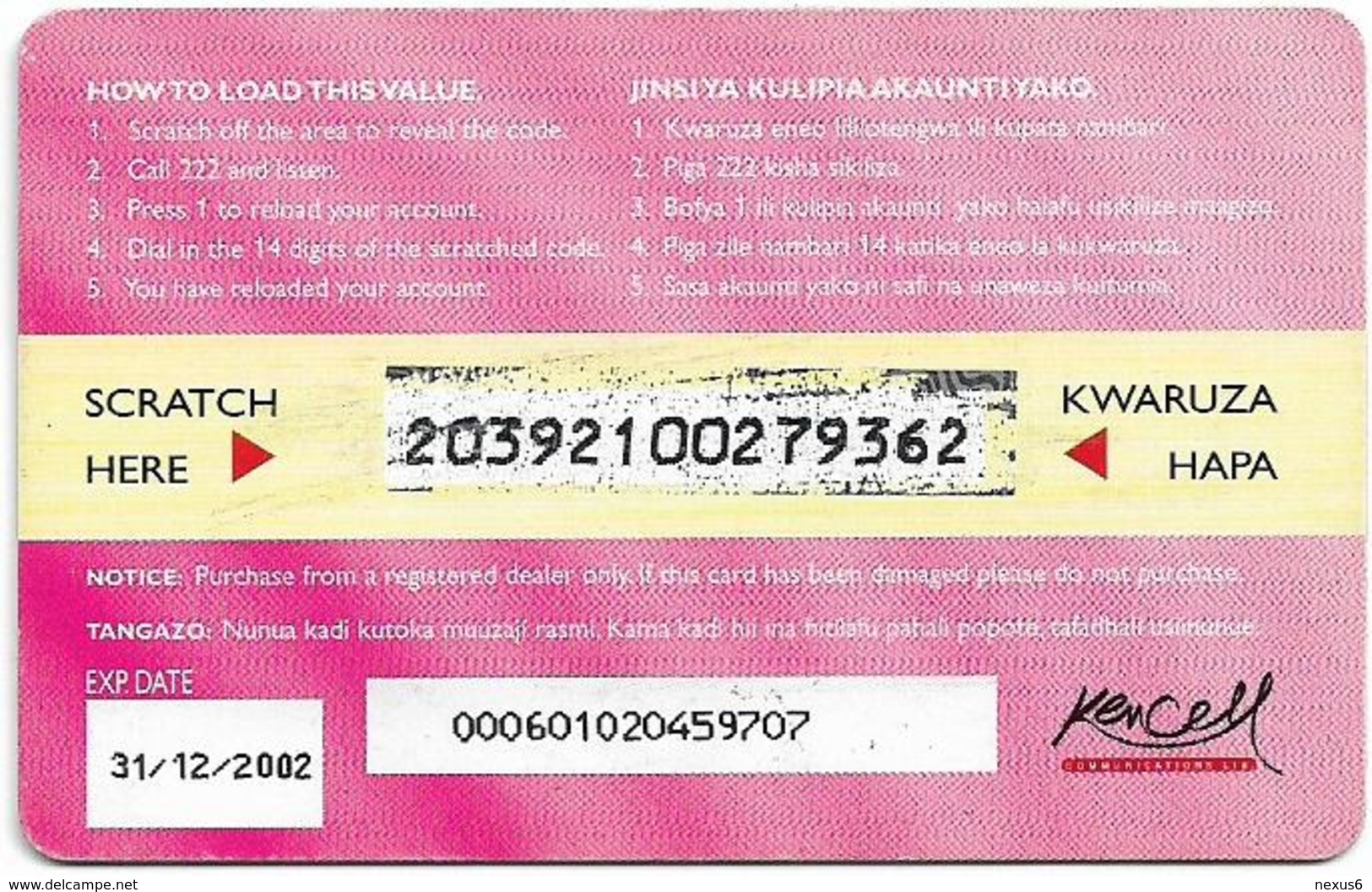 Kenya - Kencell - Talk Card Yes (Backside #2), Exp.31.12.2002, 300KShs, Used - Kenia