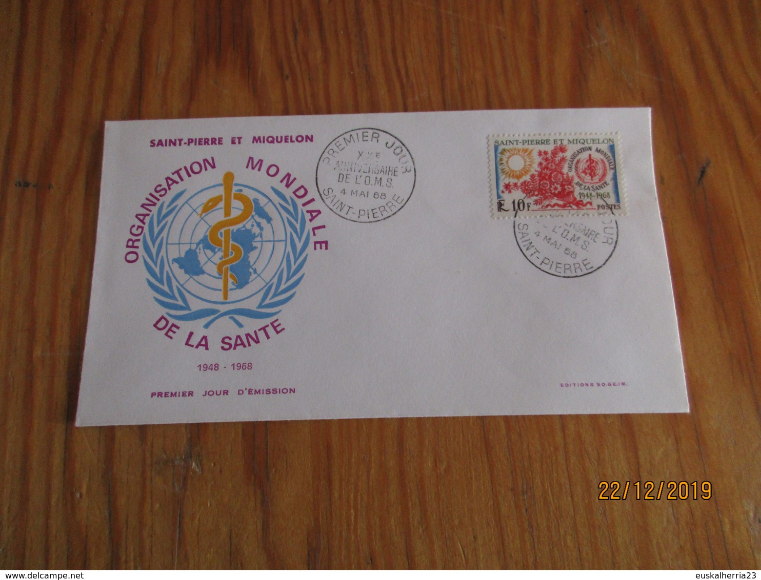 Enveloppe 1er Jour Saint-Pierre Et Miquelon Organisation Mondiale De La Santé 1968 - FDC