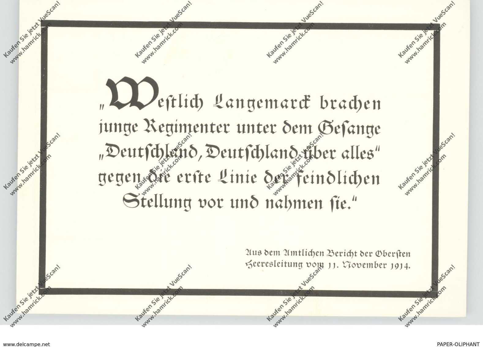 B 8920 LANGEMARK - POELKAPELLE, Langemarck-Spende, "Westlich Langemarck Brachen..." Bericht Der Heeresleitung 1914 - Langemark-Poelkapelle