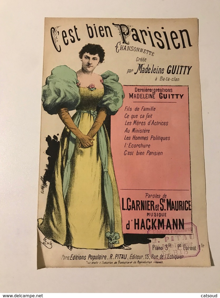 "C'est Bien Parisien" Chansonnette Créée Par Madeleine GUITTY à Ba-ta-clan - Partitions Musicales Anciennes