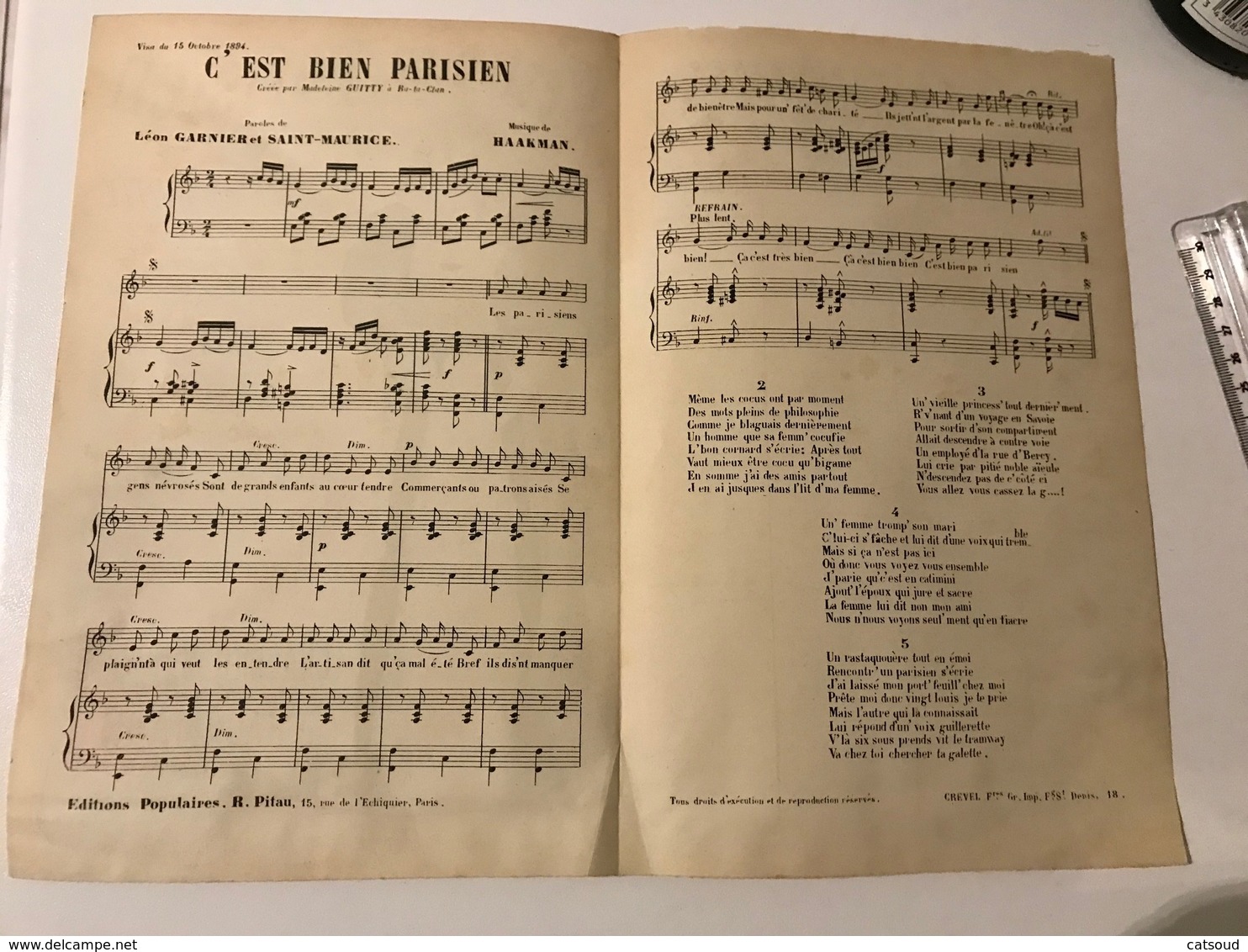 "C'est Bien Parisien" Chansonnette Créée Par Madeleine GUITTY à Ba-ta-clan - Partitions Musicales Anciennes