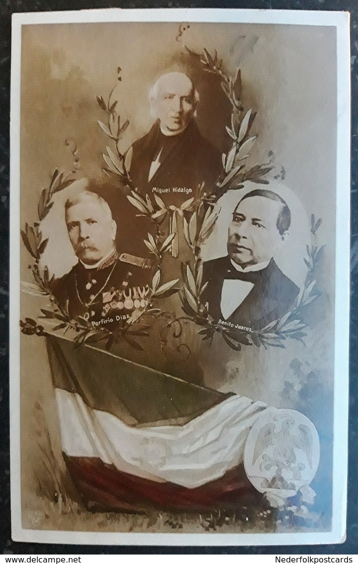 1900s Mexico Independence Miguel Hidalgo Benito Juarez Porfirio Diaz Patriotic Flag Art Color Postcard - Andere Kriege