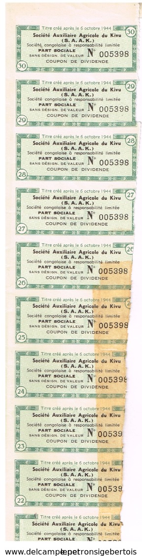 Ancienne Action  Congolaise - Société Auxiliaire Agricole Du Kivu  " S A A K"- Titre De 1948 -N°005393 - Afrika