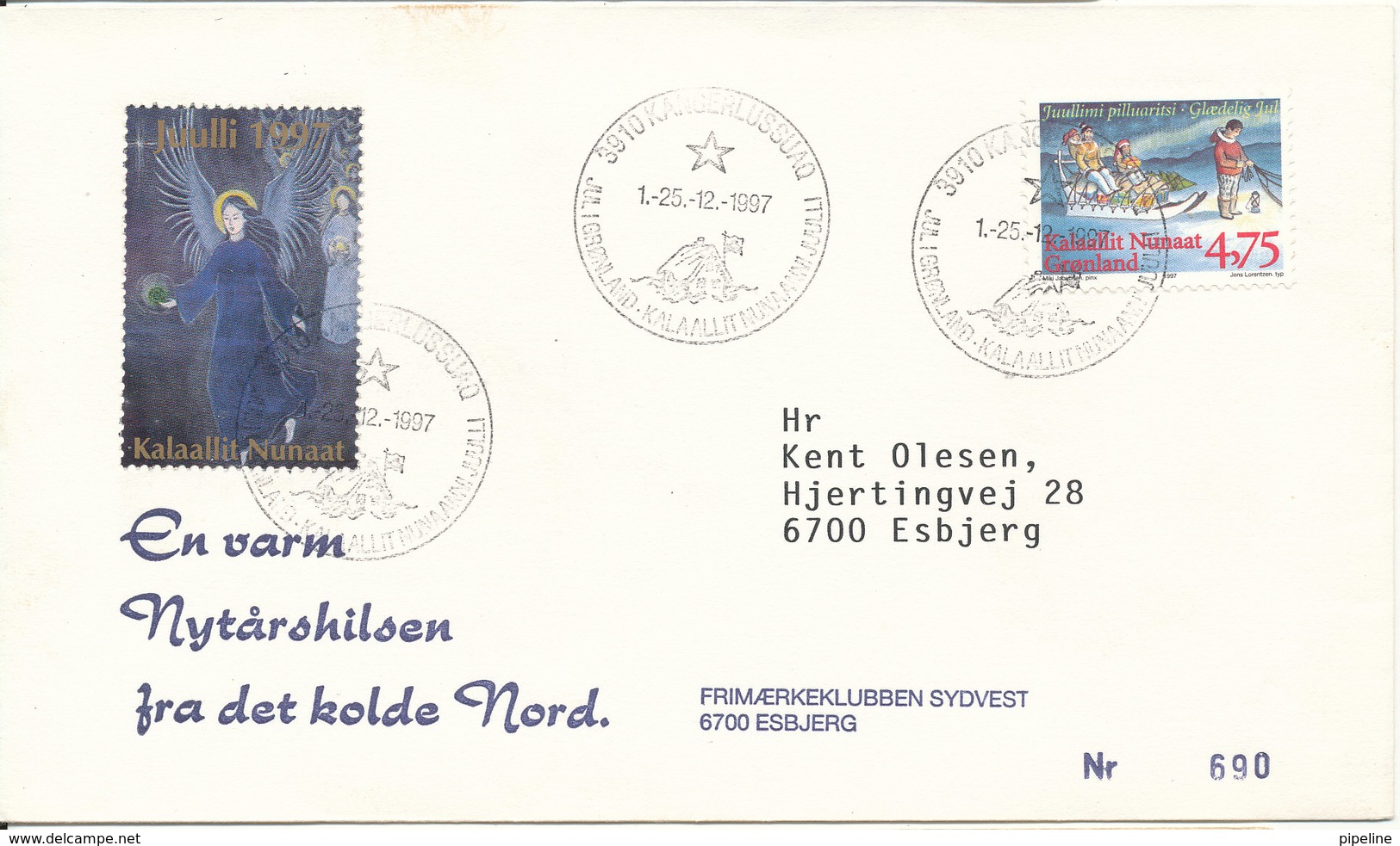 Greenland Cover With Christmas Cancel Kangerlussuaq 1-25/12-1997 With Christmas Stamp And Seal - Sonstige & Ohne Zuordnung