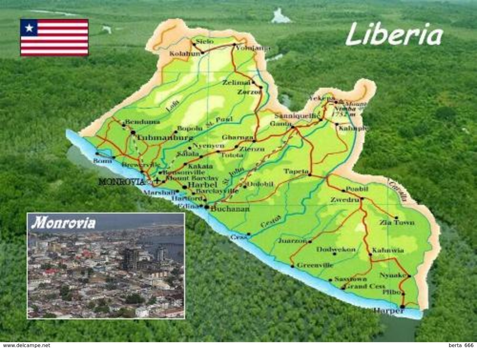 Liberia Country Map New Postcard Landkarte AK - Liberia