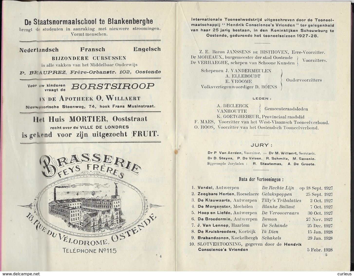 OOSTENDE * INTERNATIONALE TONEELWEDSTRIJD * 1927-28 * KONINKLIJKE SCHOUWBURG * VELE RECLAMES * 16 PP * 21.5 X 14 CM - Programme