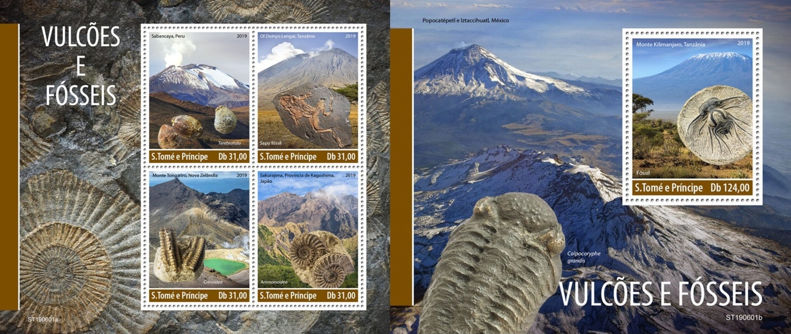 Z08 ST190601ab Sao Tome And Principe 2019 Volcanoes And Fossils MNH ** Postfrisch - Sao Tomé Y Príncipe