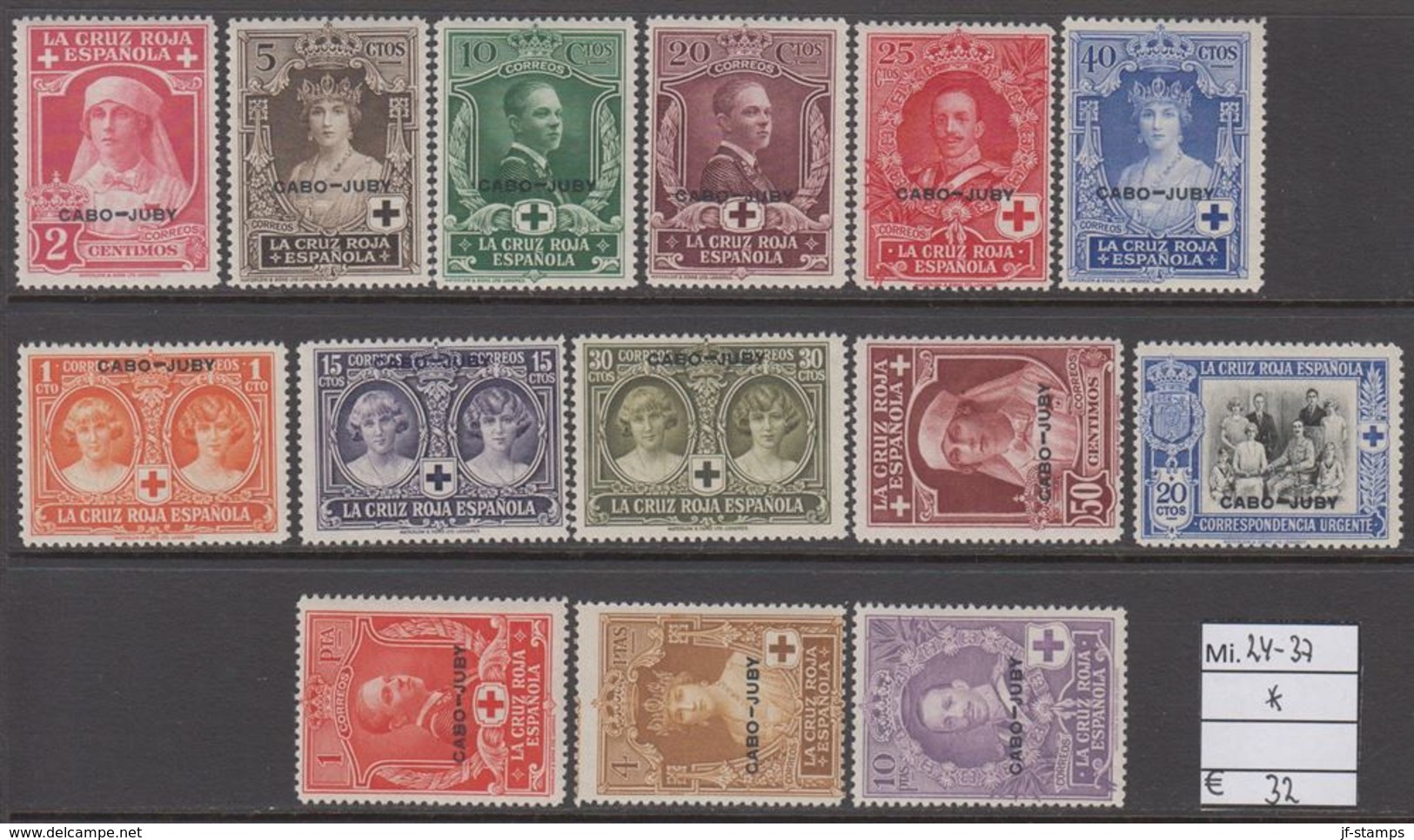 1926. CABO-JUBY. Rotes Kreuz: Königliche Familie.   Set 14 Ex.  (Michel 24-37) - JF317877 - Cabo Juby