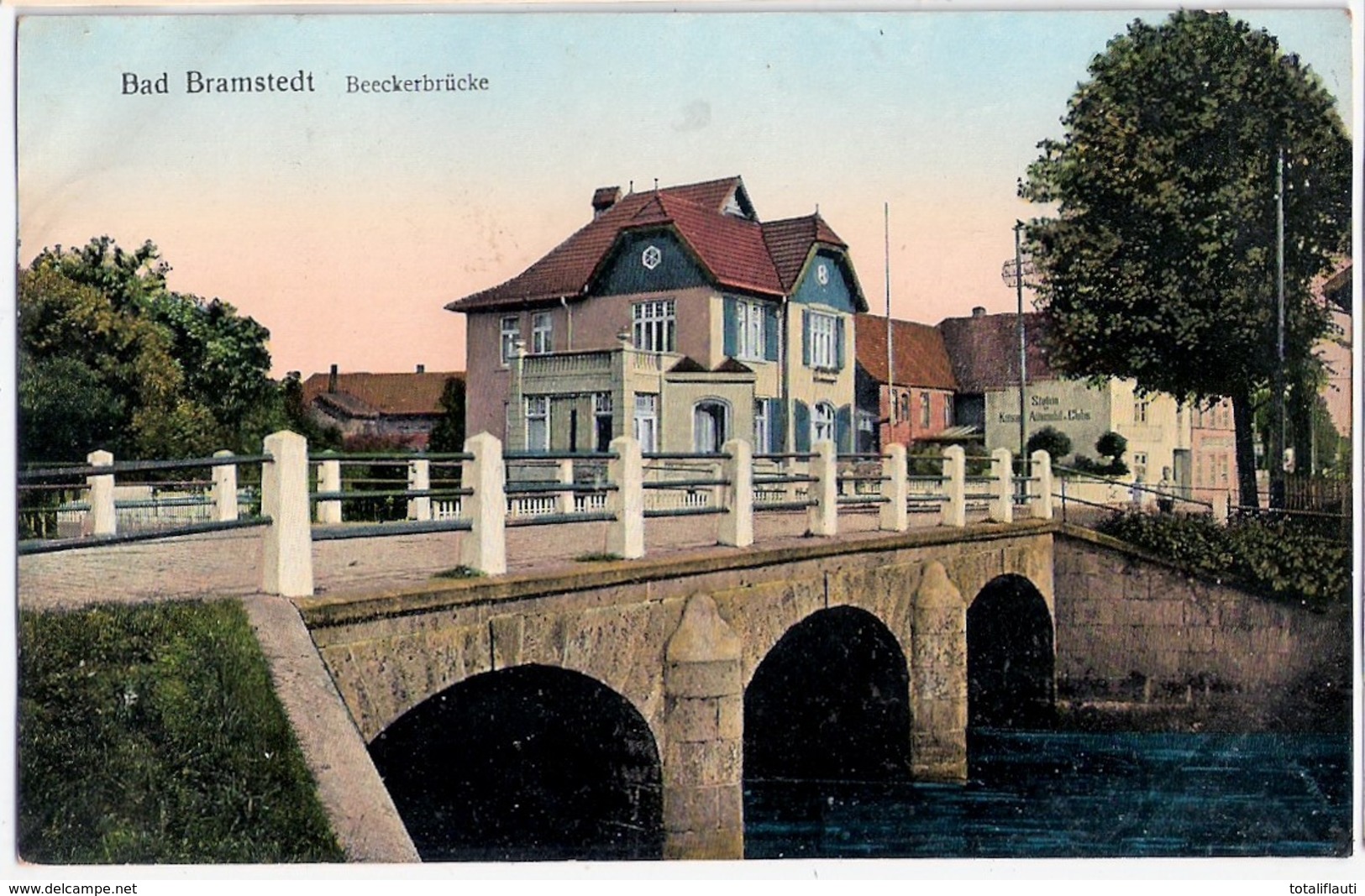 BAD BRAMSTEDT Beecker Brücke Vorn Sparkasse Station Konsum Atriumbad Club 26.6.1915 Gelaufen Als Feldpost - Bad Bramstedt