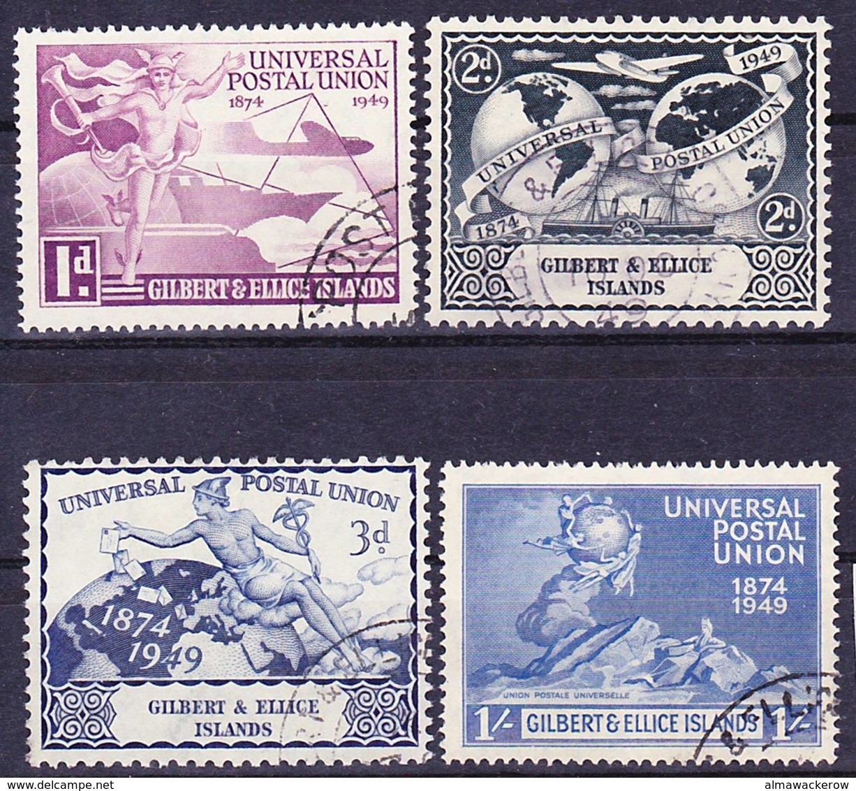 Gilbert And Ellice Islands 1949 75th Anniversary Of UPU Complete Issue Mi 54-57, SG 59-62 Used O - Islas Gilbert Y Ellice (...-1979)