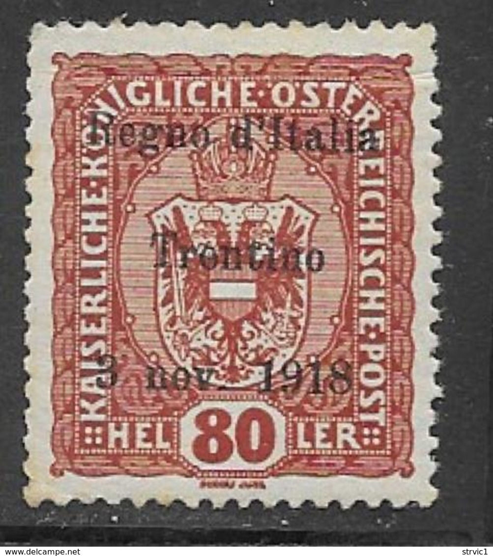 Italy Occupation Austria Scott # N45 Mint Hinged Austrian Stamp Overprinted, 1918, CV$160.00, Gum Crease Across Top - Austrian Occupation