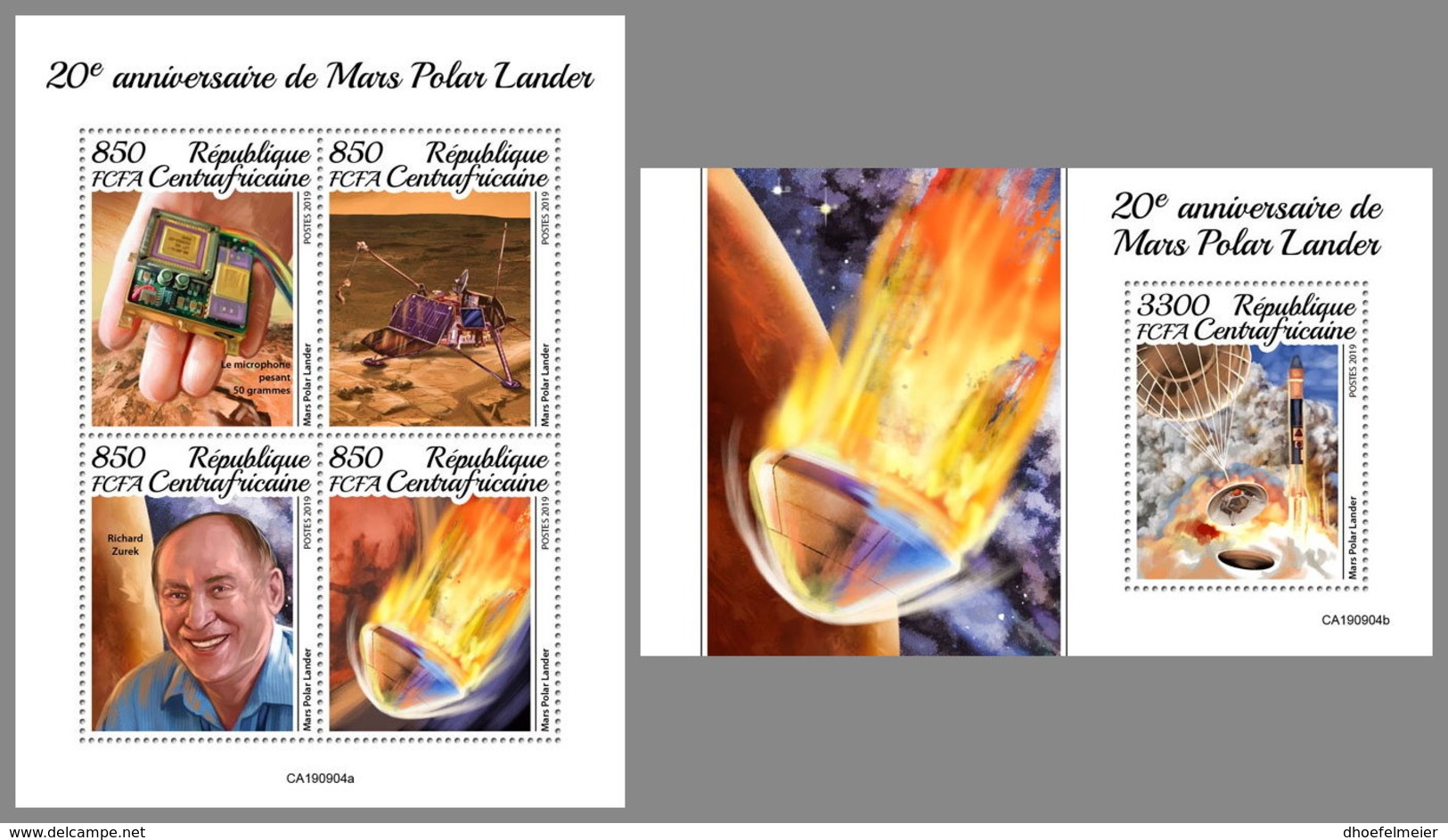 CENTRALAFRICA 2019 MNH Mars Polar Lander Space Raumfahrt Espace M/S+S/S - OFFICIAL ISSUE - DH1950 - Africa