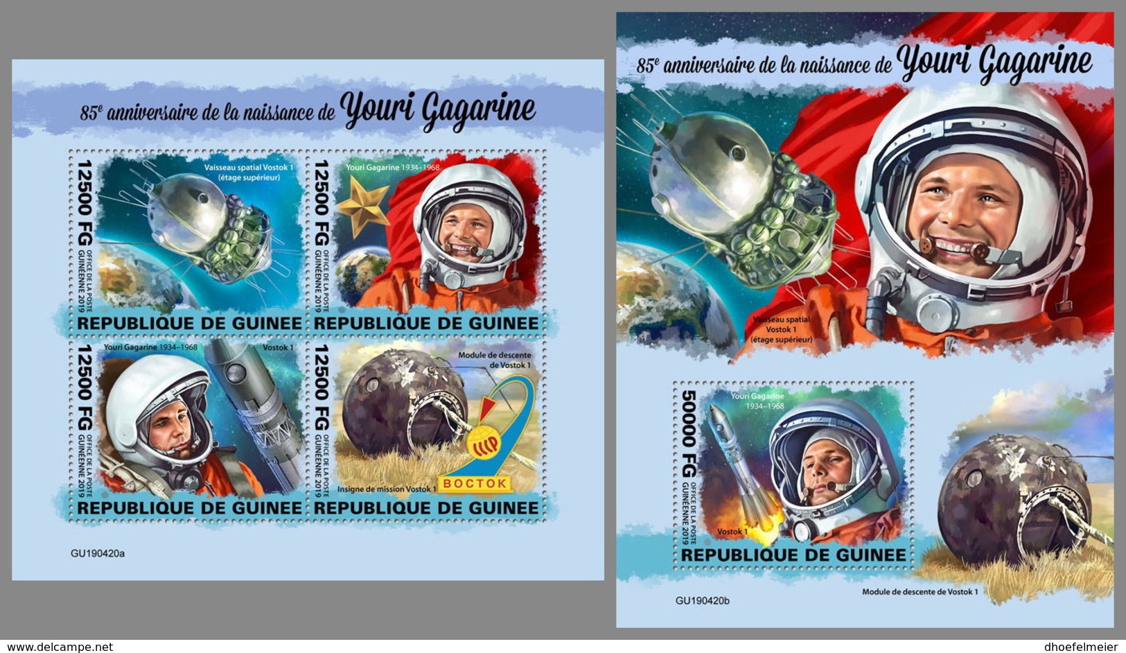 GUINEA REP. 2019 MNH Yuri Gagarin Vostok 1 Space Raumfahrt Espace M/S+S/S - OFFICIAL ISSUE - DH1950 - Africa