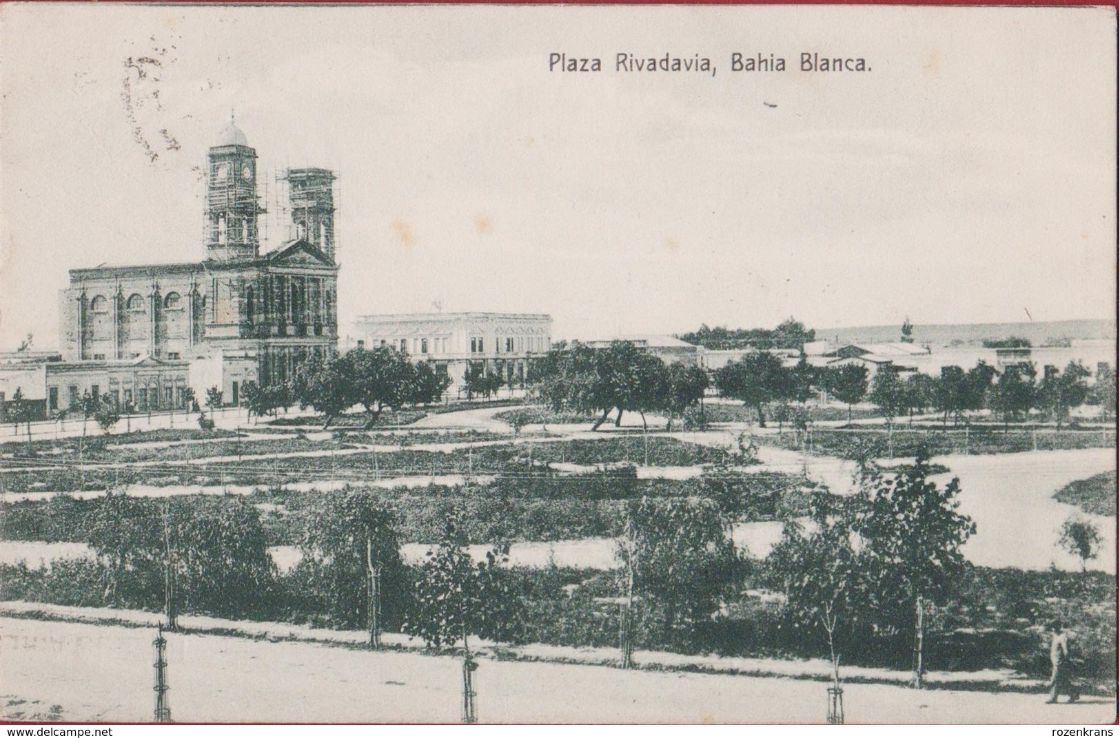Argentina Argentine Argentinie Bahia Blanca Plaza Rivadavia Iglesia Parroquial RARE Postcard Old CPA - Argentinien