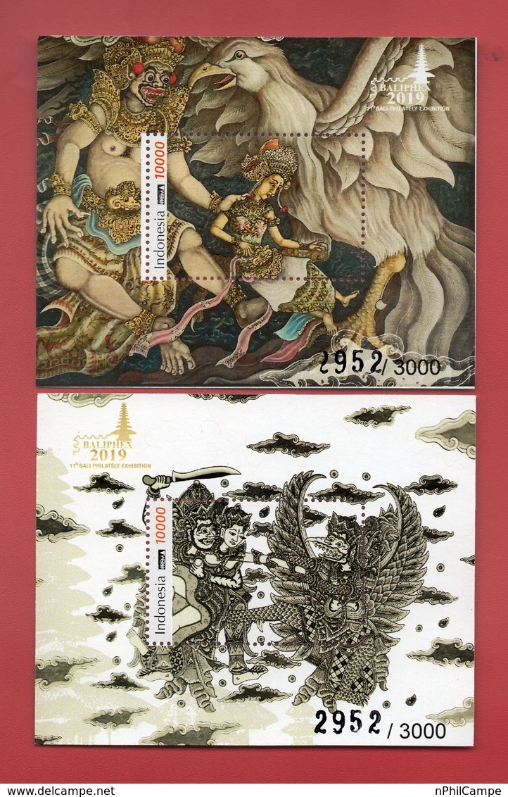 INDONESIA 2 SOUVENIR SHEET SPECIAL EDITION BALIPHEX 2019 RAMAYANA PAINTING MNH - Indonesia