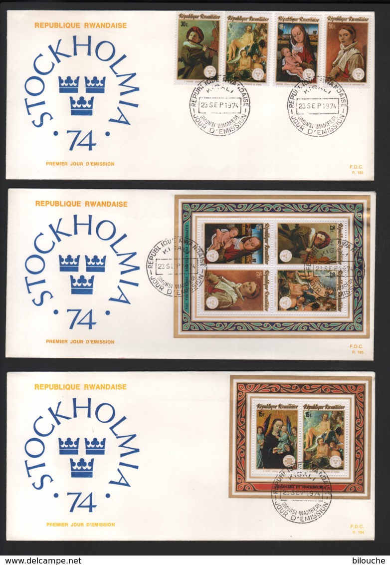 RWANDA / 9 FDC's Du 23.09.1974 / STOCKHOLMIA - INTERNABA - U.P.U. 1974 - 1970-1979