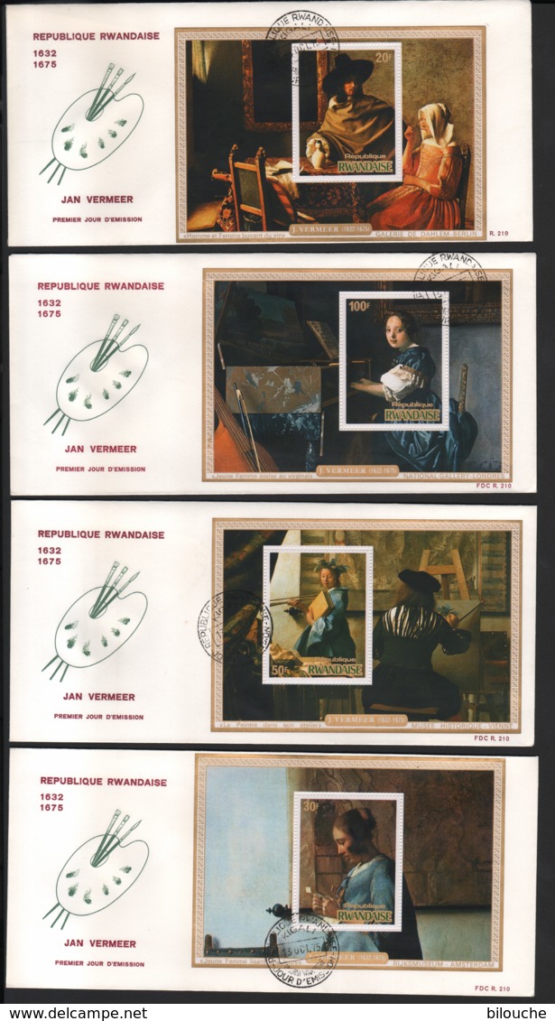 RWANDA / 4 FDC's Du 13.10.1975 / TABLEAUX DE JAN VERMEER DE DELFT - 1970-1979