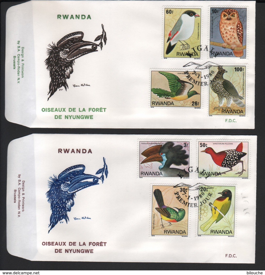 RWANDA / 2 FDC's Du 07.01.1980 / OISEAUX DE LA FORET DE NYUNGWE - 1980-1989