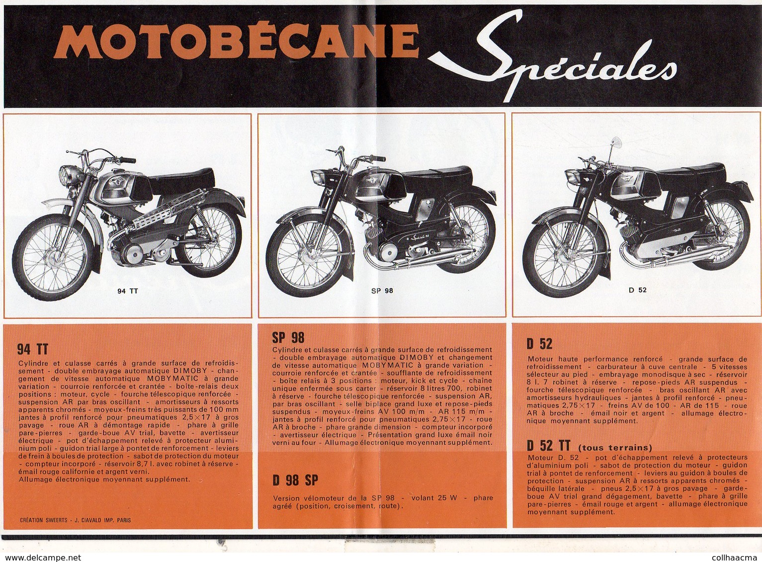 Publicité 1970 Environs / Catalogue 2 Volets ( Vélomoteur ) Mobylette Et  Motobécane Standards Et Spéciales à  Pantin 93 - Advertising