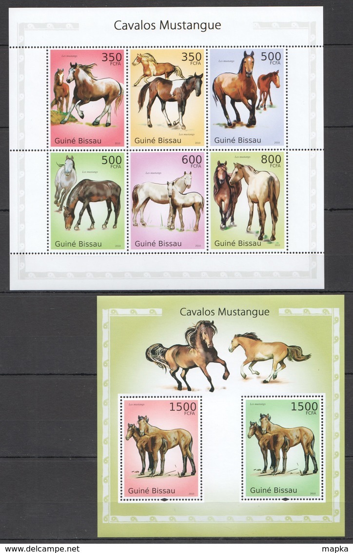 BC794 2010 GUINEA-BISSAU FAUNA FARM ANIMALS HORSES CAVALOS MUSTANGUE 1KB+1BL MNH - Pferde