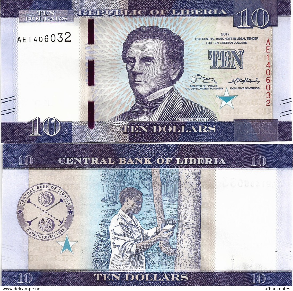 LIBERIA       10 Dollars       P-32b       2017       UNC - Liberia