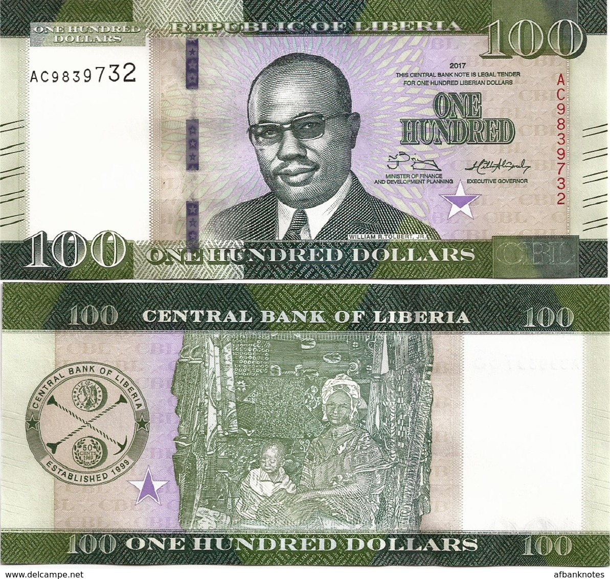 LIBERIA       100 Dollars       P-35b       2017       UNC - Liberia