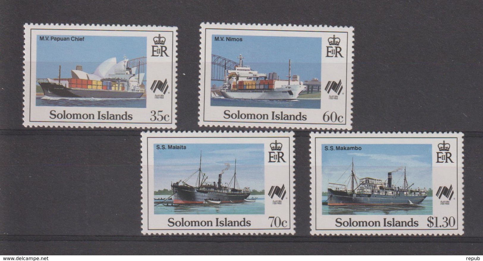 Iles Salomon 1988 Bateaux 654-657 4 Val ** MNH - Solomon Islands (1978-...)