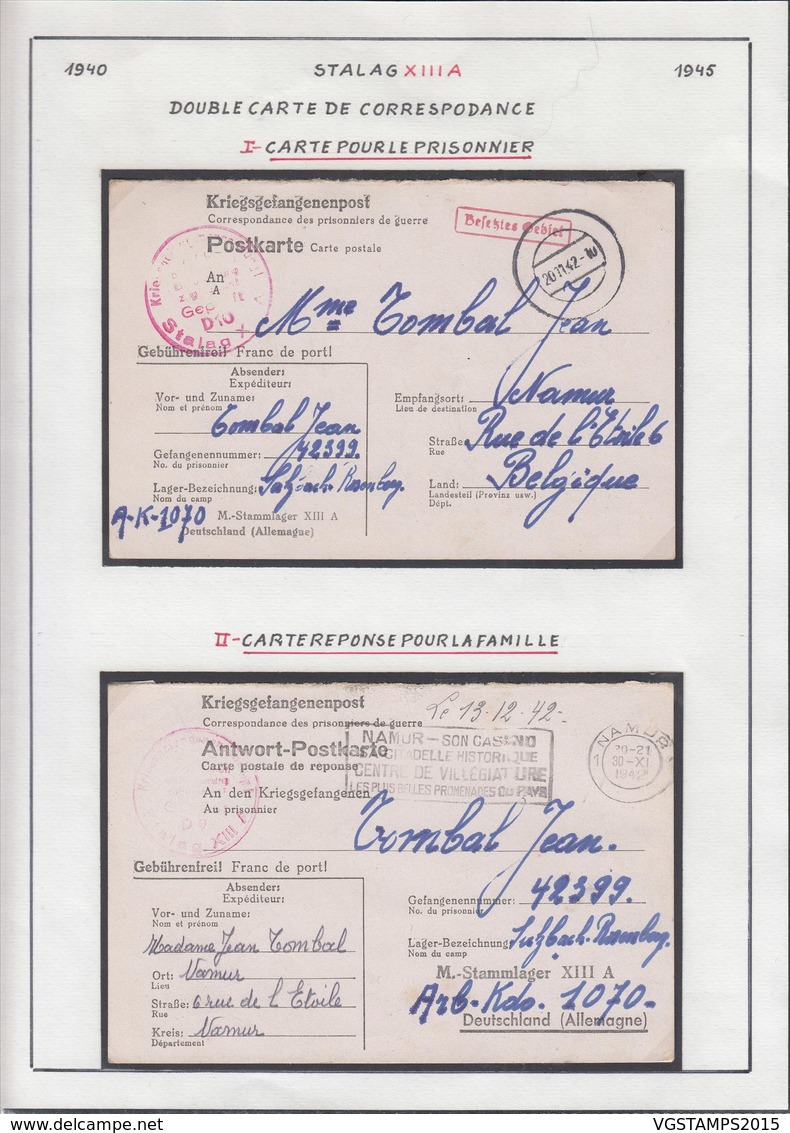 Belgique  Stalag XIII A- Double Carte De Correspondance -Carte Pour Le Prisonnier .................... (VG) DC5329 - WW II (Covers & Documents)